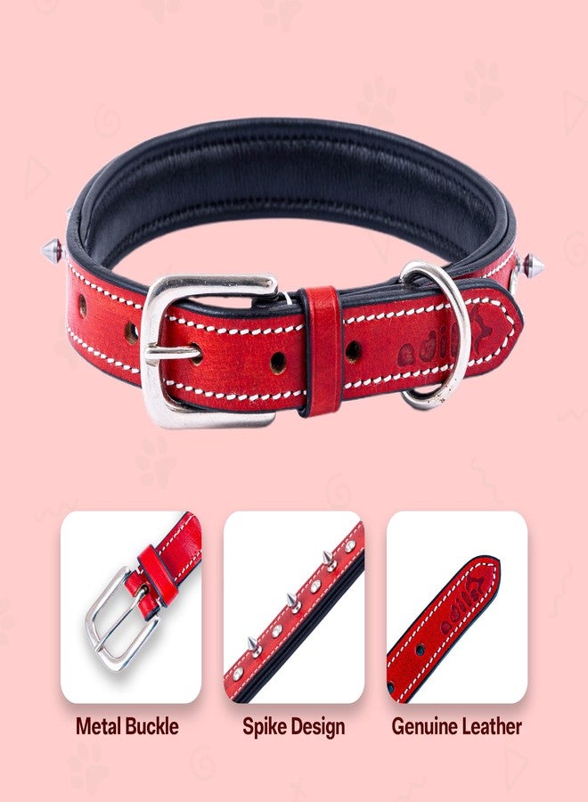 ADIL'S Adil’S Leather Spike Studded Dog Collar - Adjustable Pet Collar for Small, Medium, Large Dogs Durable & Stylish for Pitbulls, Bulldogs, Mastiffs & Guard Dogs (S to XL) Size:S, Color: RED - Image 2